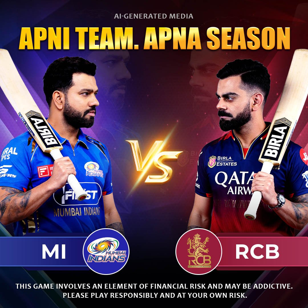 Mumbai Indians versus RCB themed cricket poster